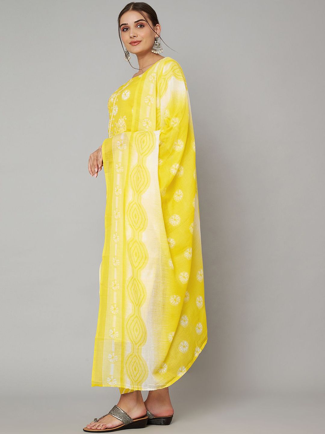 Label Khoj Women Cotton slub kurta, trouser and dupptta set