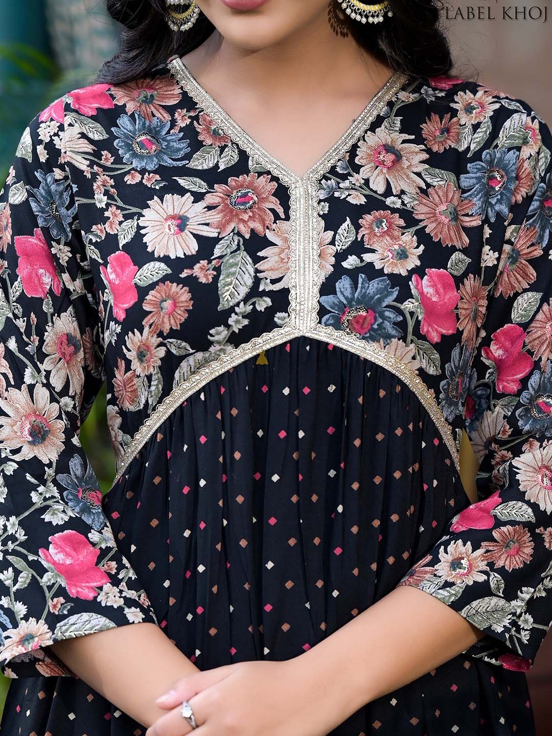 Label Khoj Women Balck A line*Alia Kurti With *Pocket