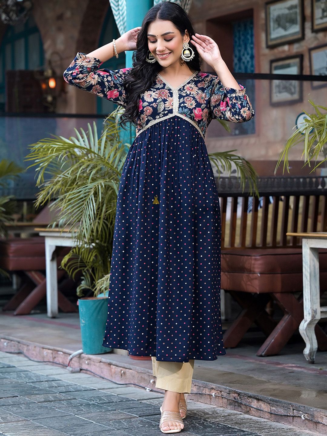 Label Khoj Women Blue A line*Alia Kurti With *Pocket