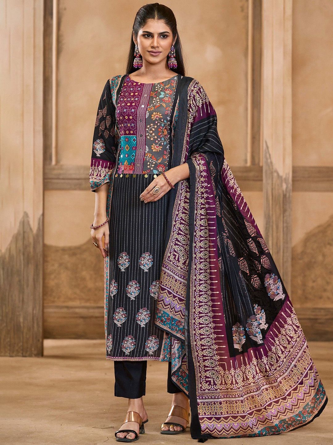 Label khoj Women maslin priint kurta, trouser and dupptta set
