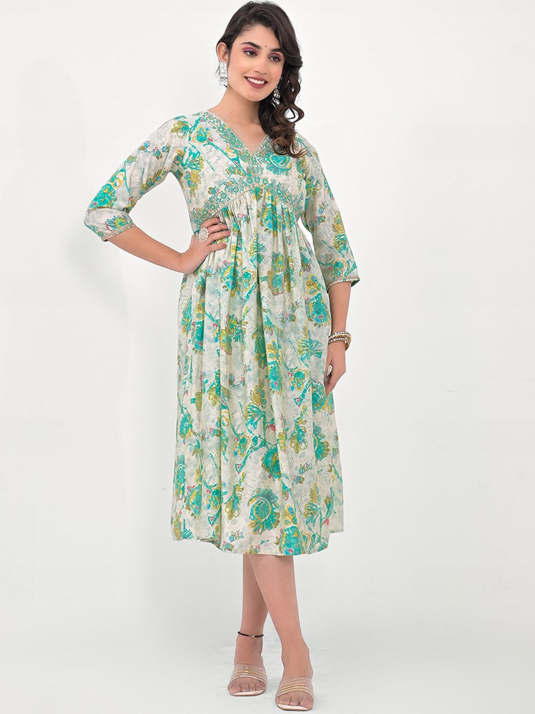 Label Khoj Women Modal Silk fabric and embroidery Printed Dress