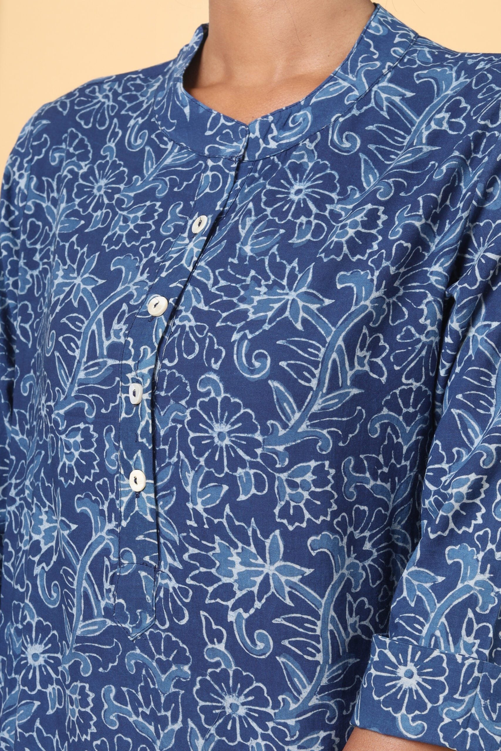 Handblock printed Indigo Short top
