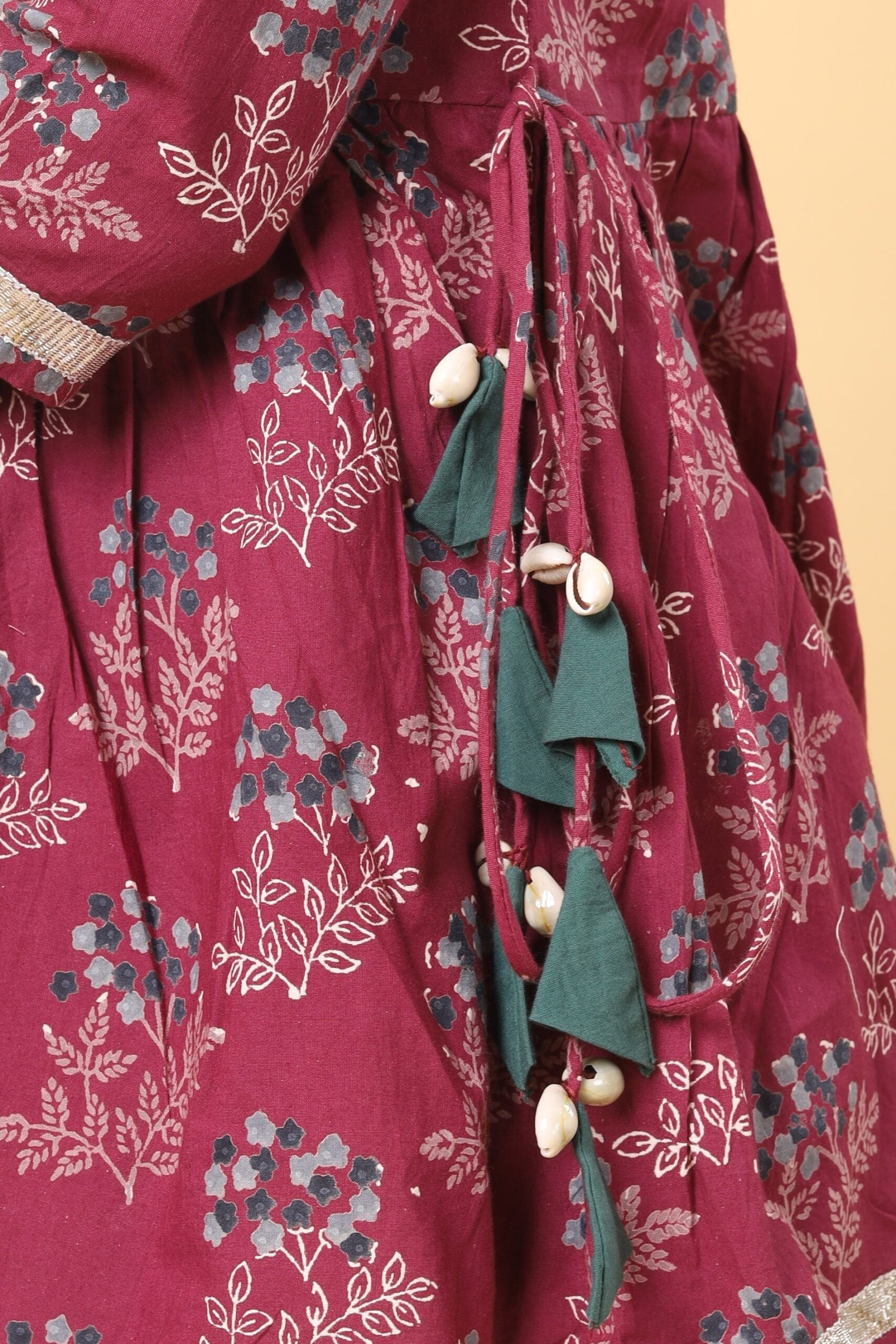Wine Colour Gota Detailed Handblock Printed Top