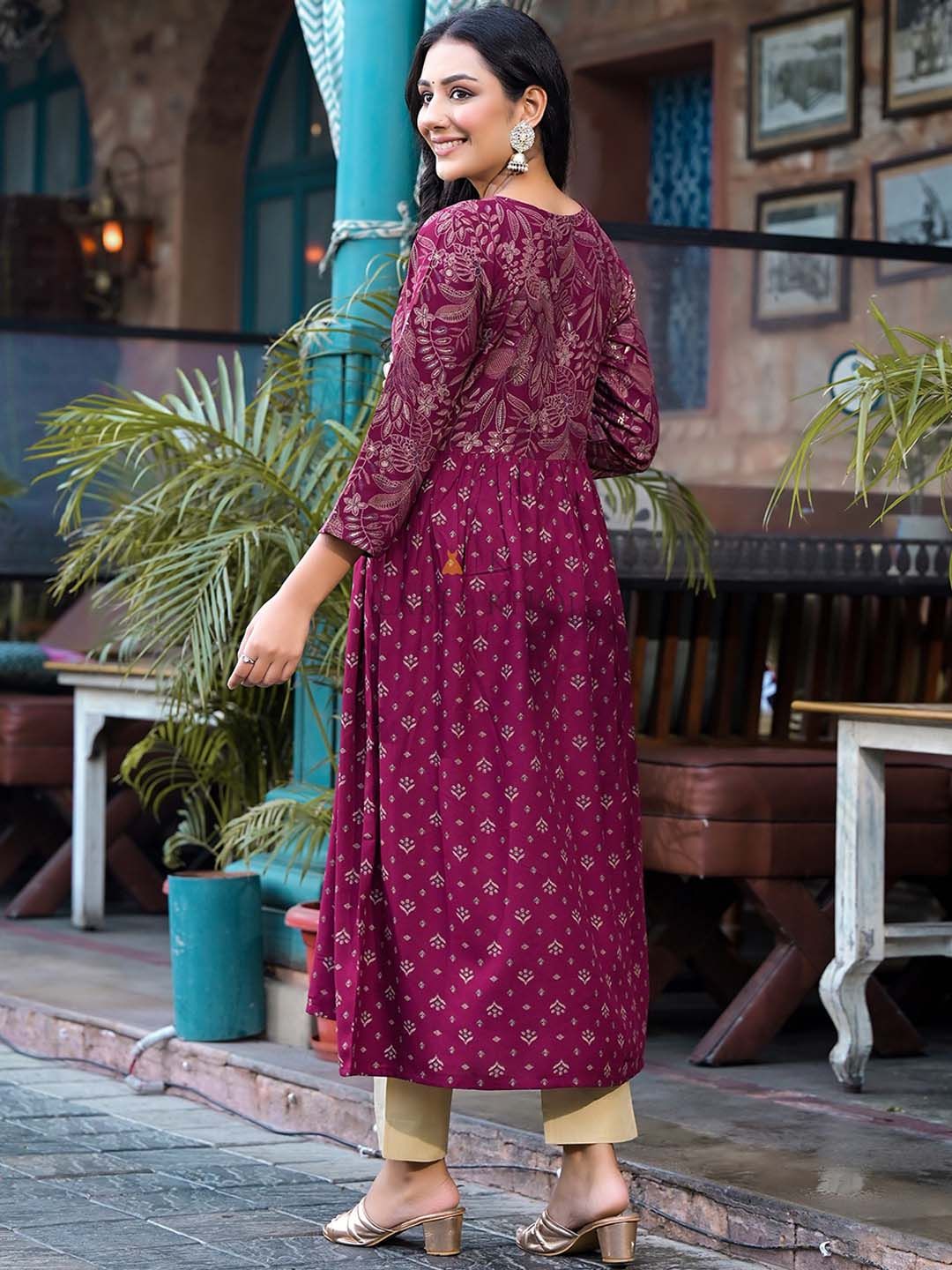 Label Khoj Women Red A line*Alia Kurti With *Pocket