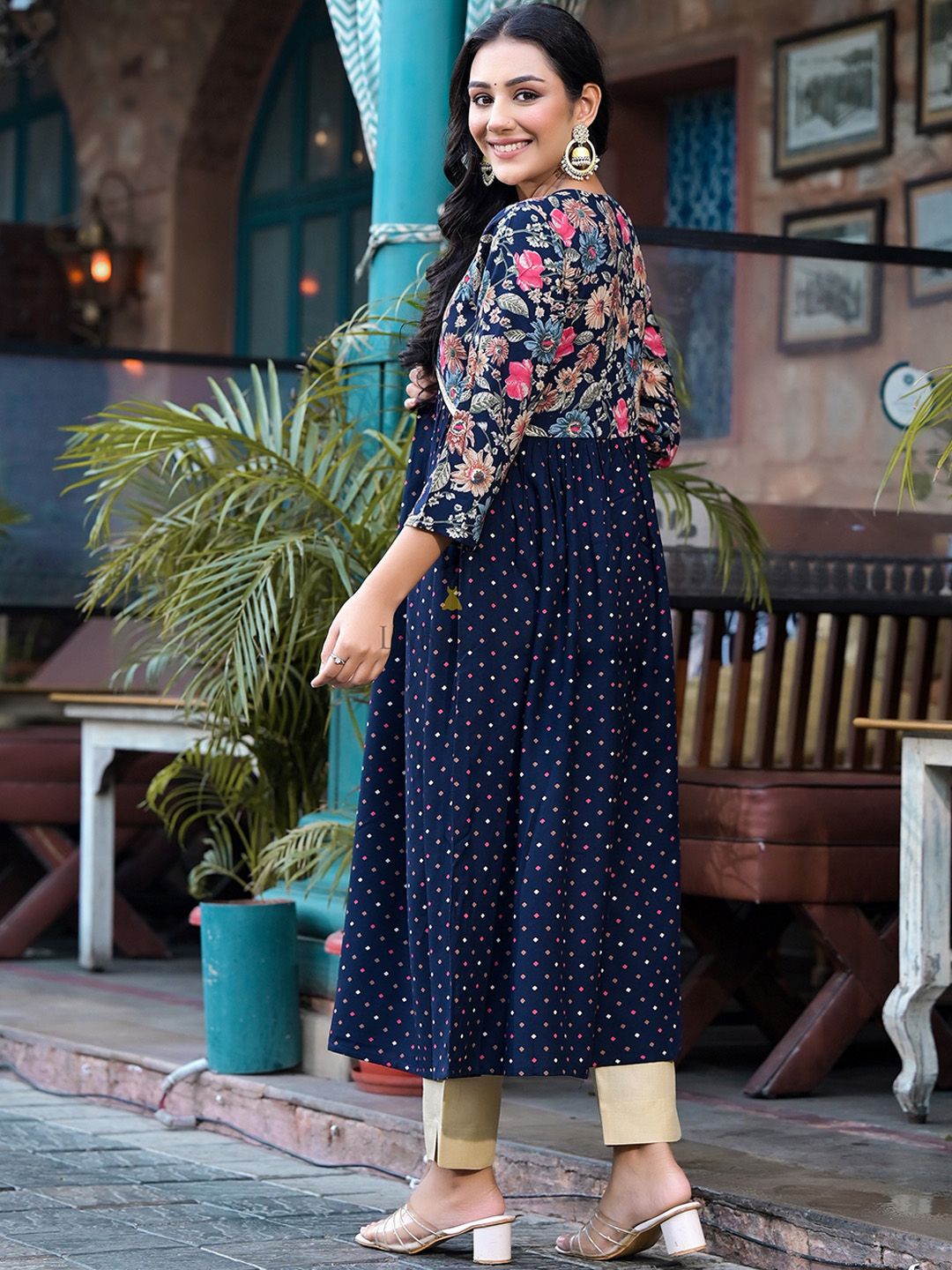 Label Khoj Women Blue A line*Alia Kurti With *Pocket