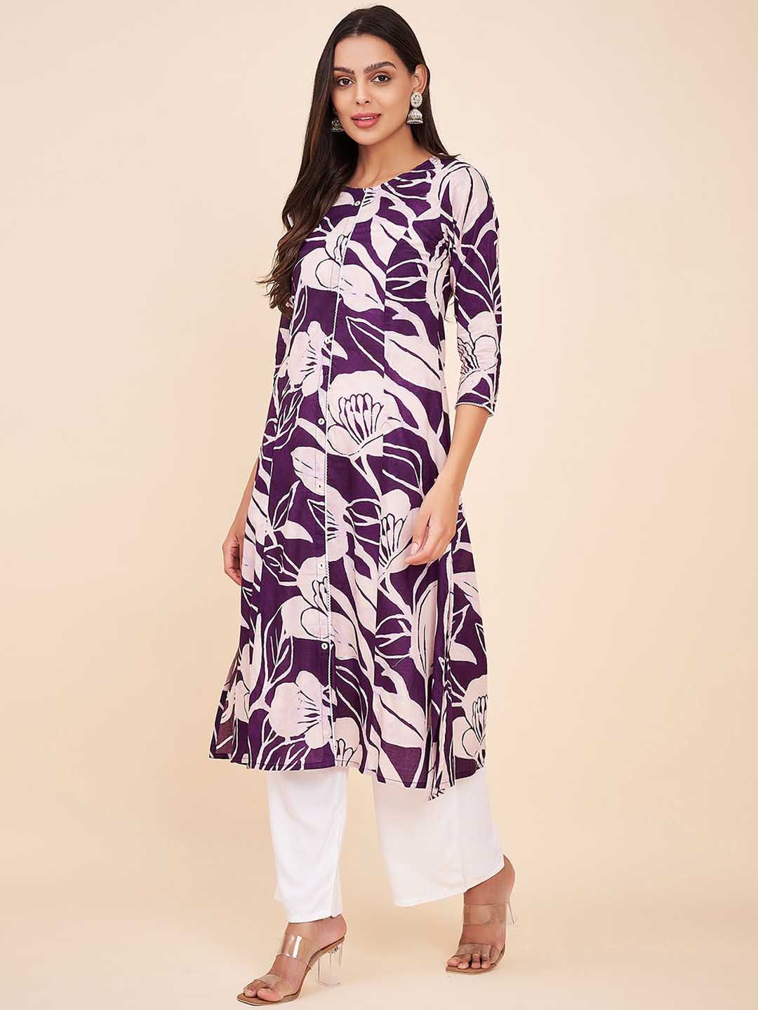 Label Khoj Women Cotton Yellow Floral Kurta