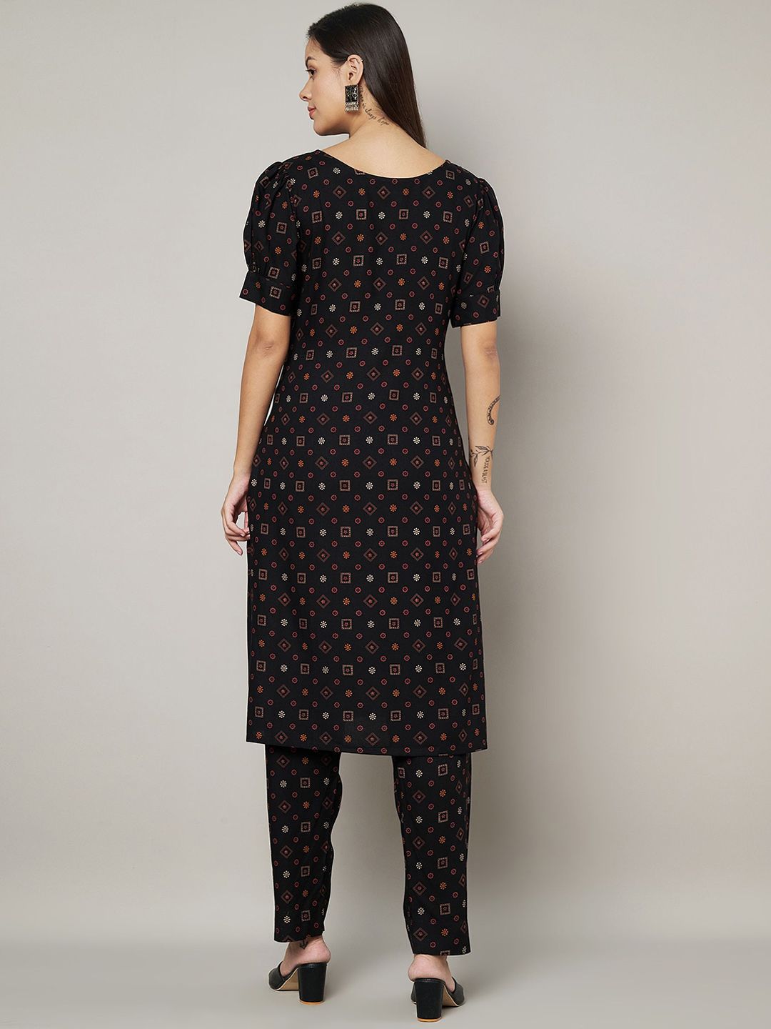 Label Khoj Womens Black Rayon Printed Coord Set