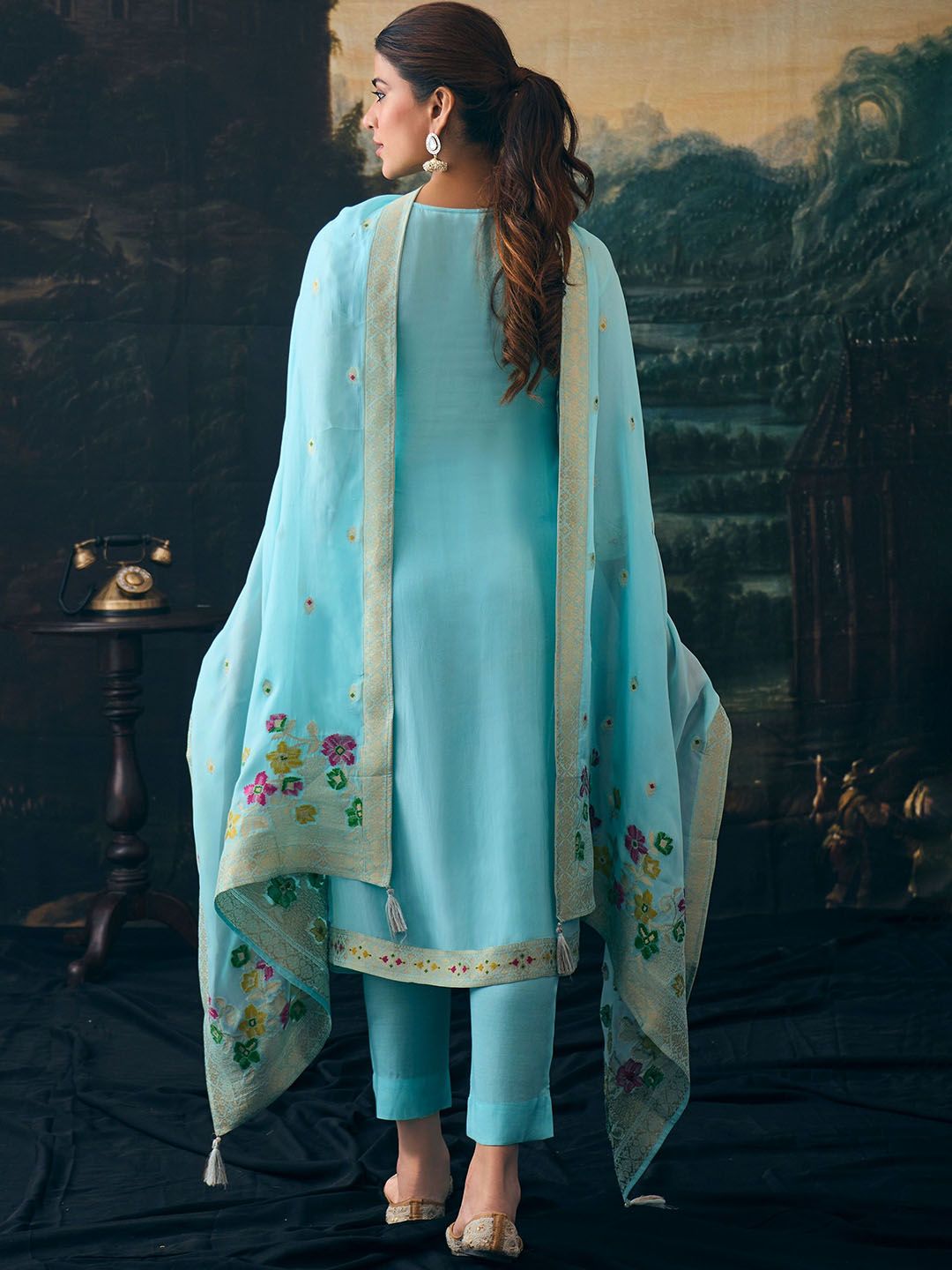 Label khoj Pure viscose Georgette silk with heavy Meena and handwork kurta set