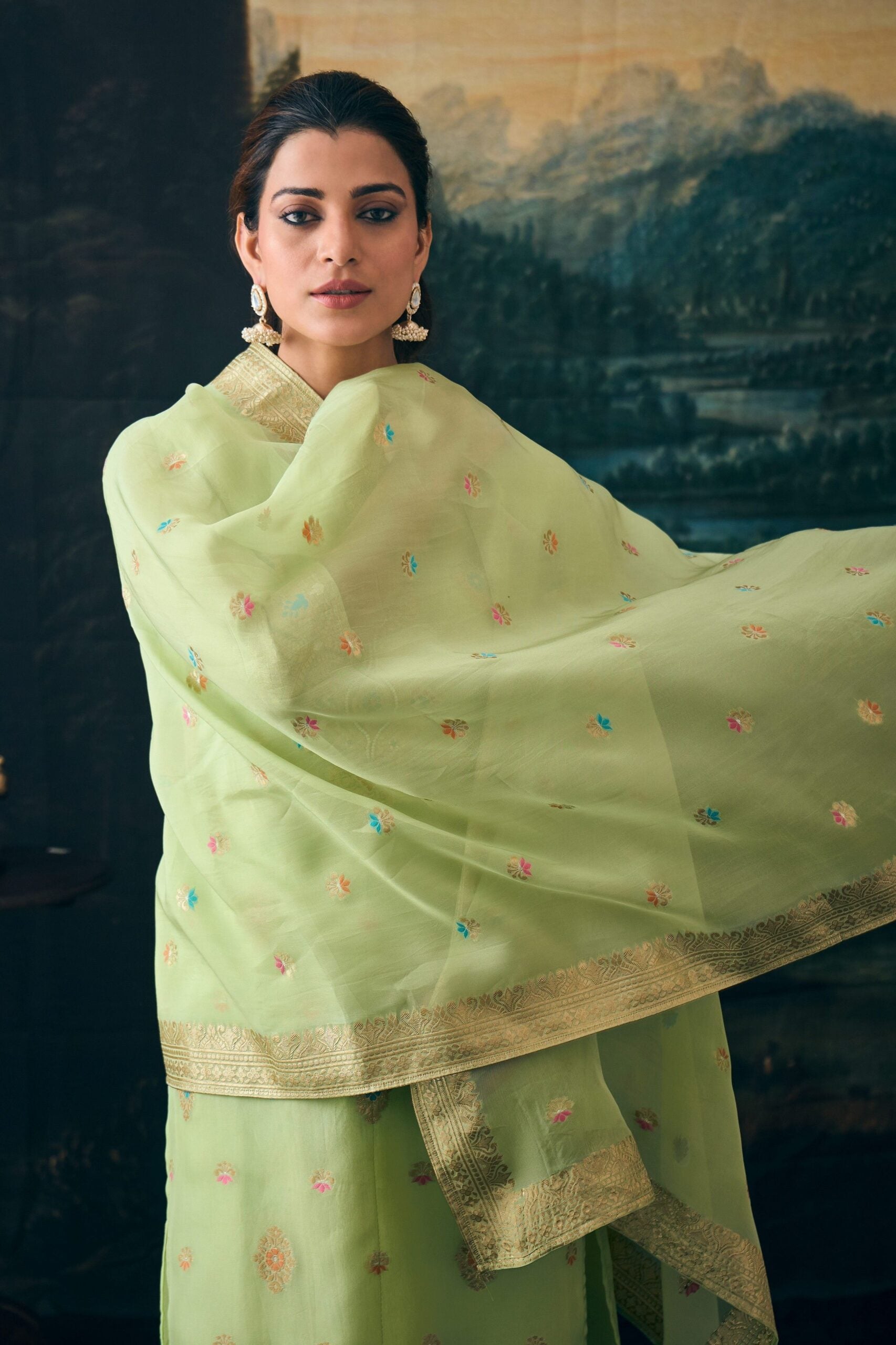 Label khoj Pure viscose Georgette silk with heavy Meena and handwork kurta set