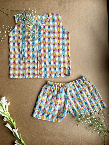Shuddhi Beige and Yellow  Jhabla set