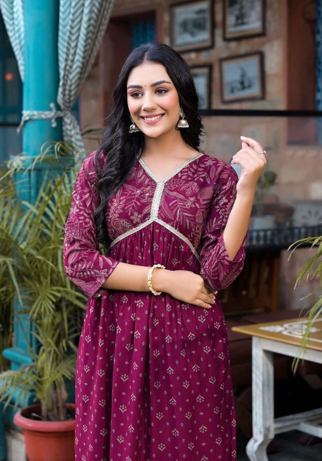 Label Khoj Women Rayon print A line Alia kurta with Pocket
