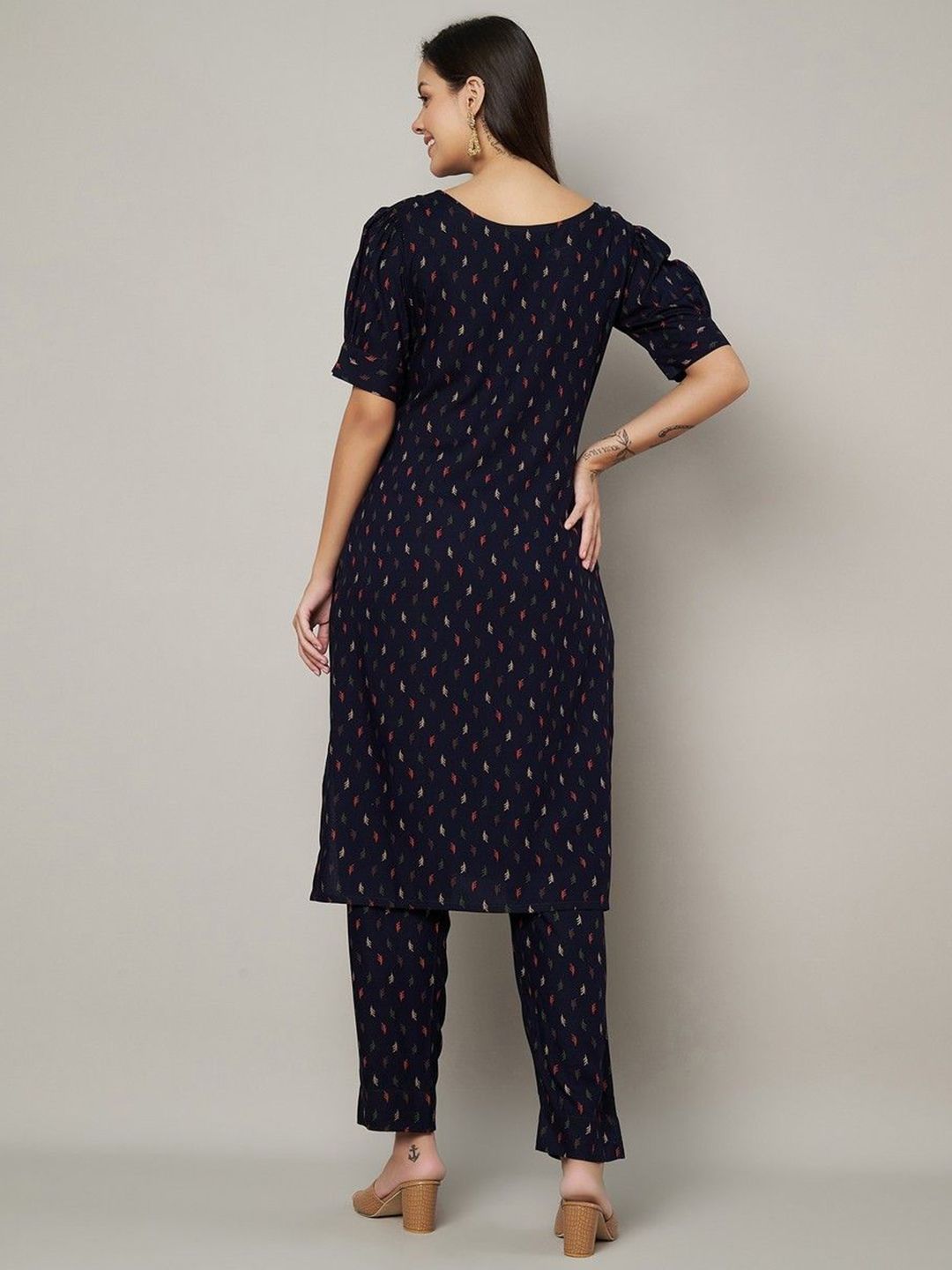 Label Khoj Womens Blue Rayon Printed Coord Set