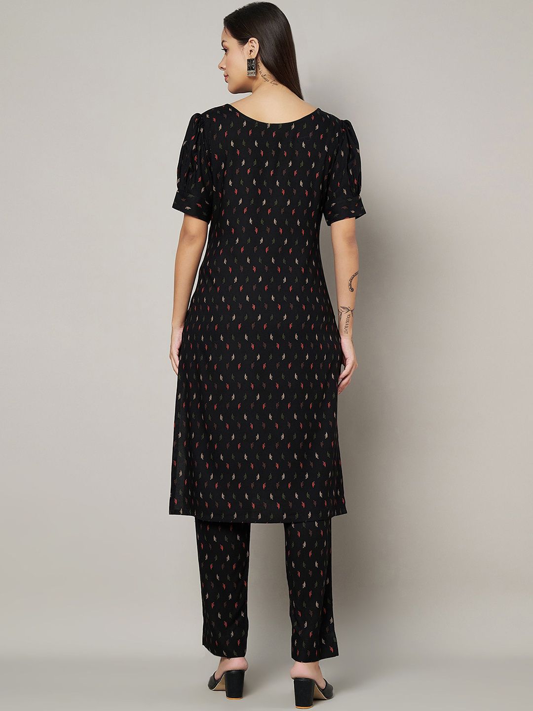 Label Khoj Womens Black Rayon Printed Coord Set