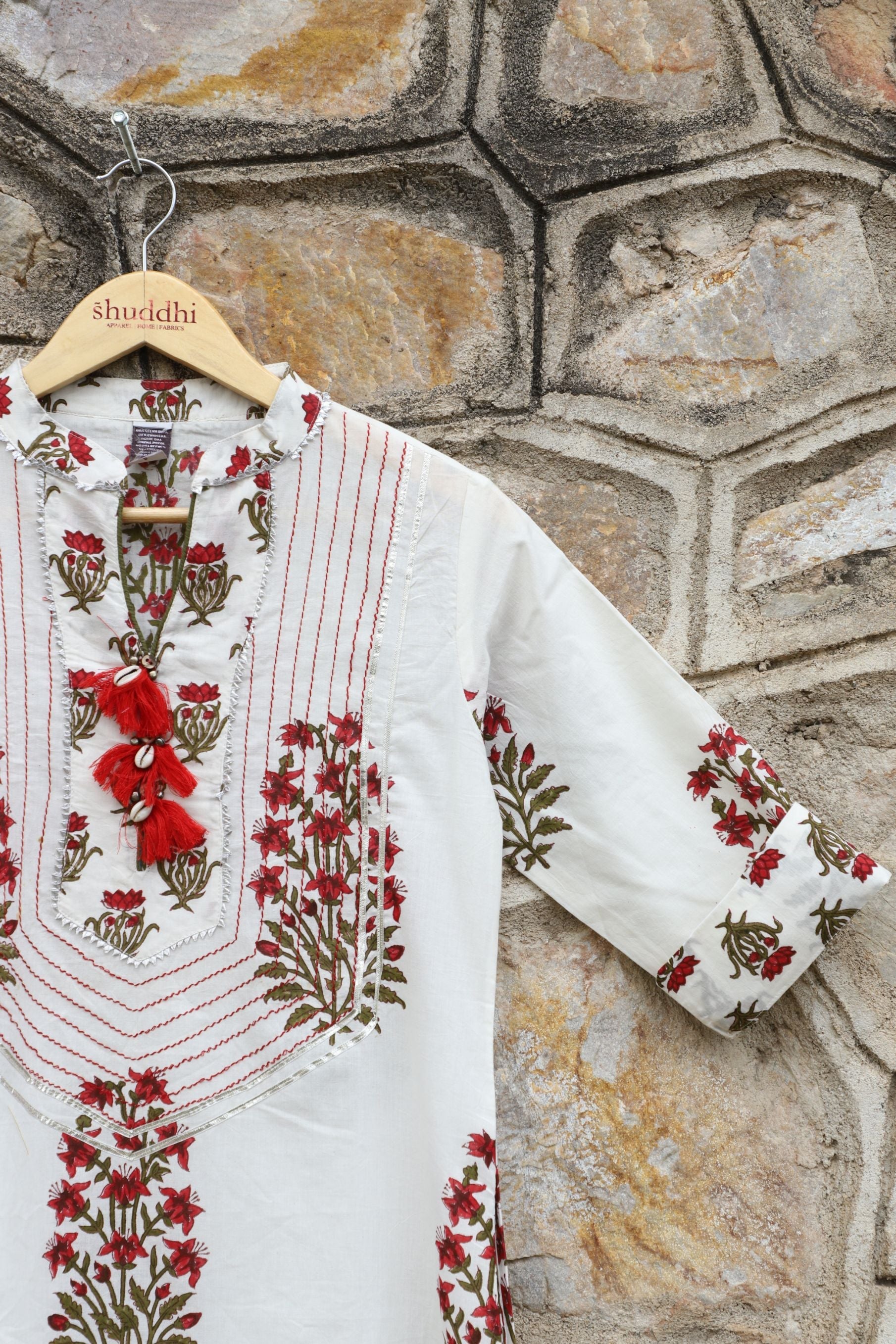 White With Crimson Red Straight Kurta