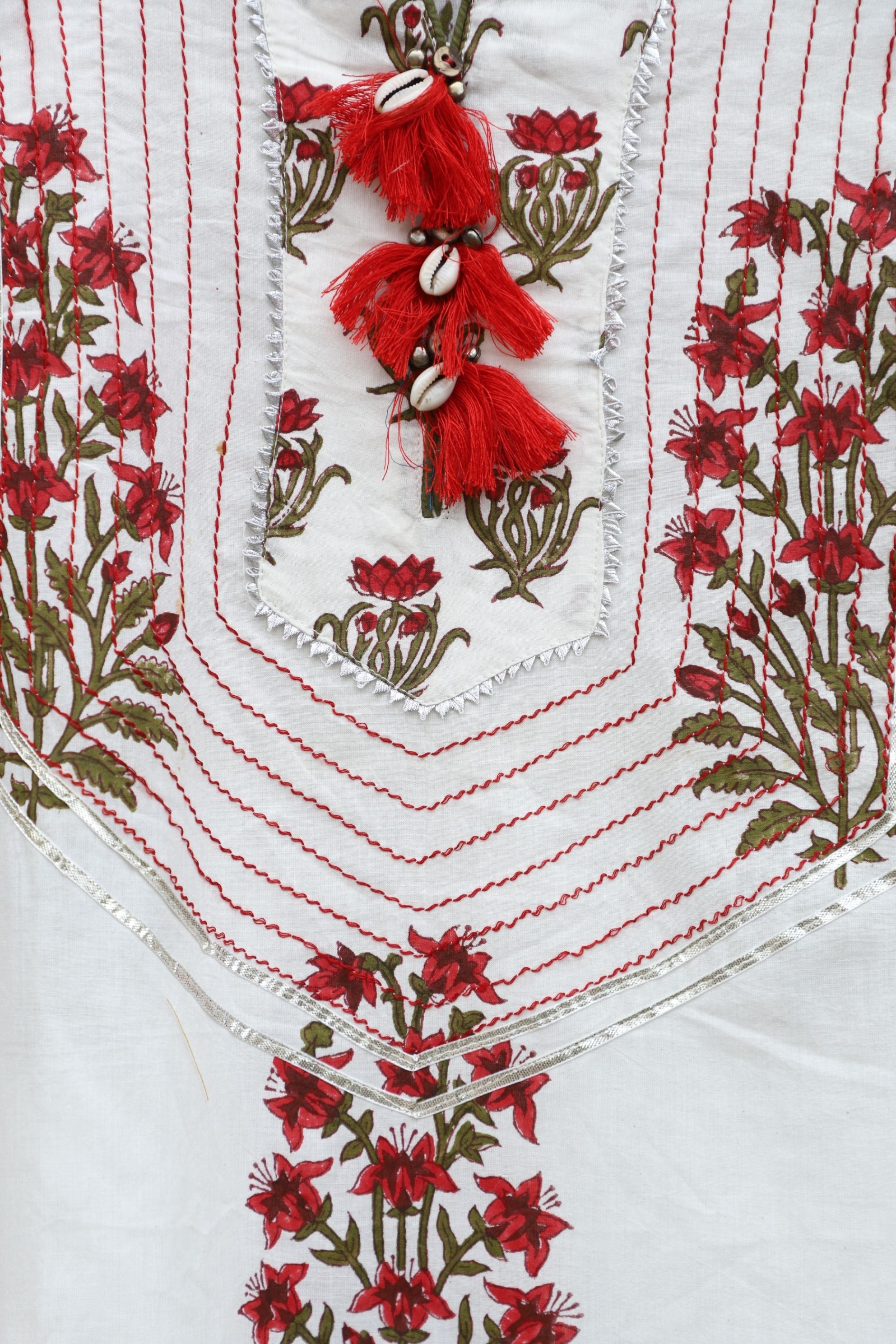 White With Crimson Red Straight Kurta