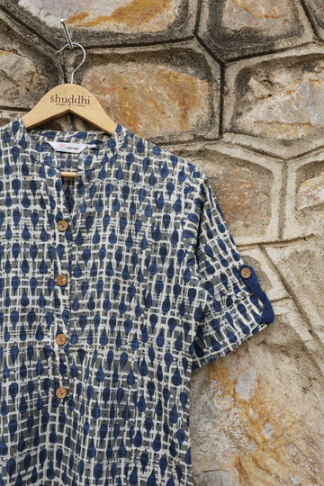 Slate Blue With Combination Of Egyption Blue Straight Kurta