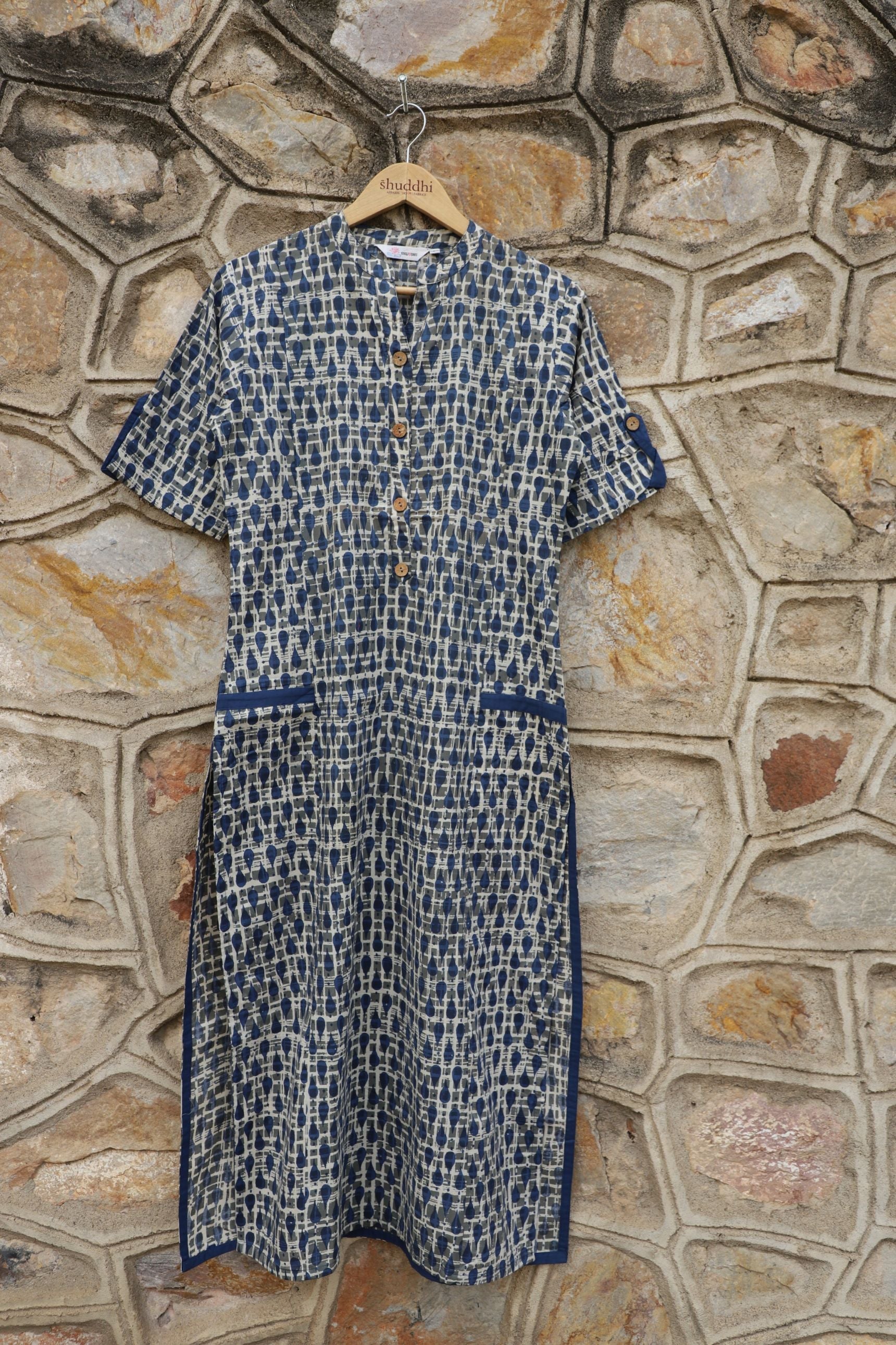Slate Blue With Combination Of Egyption Blue Straight Kurta