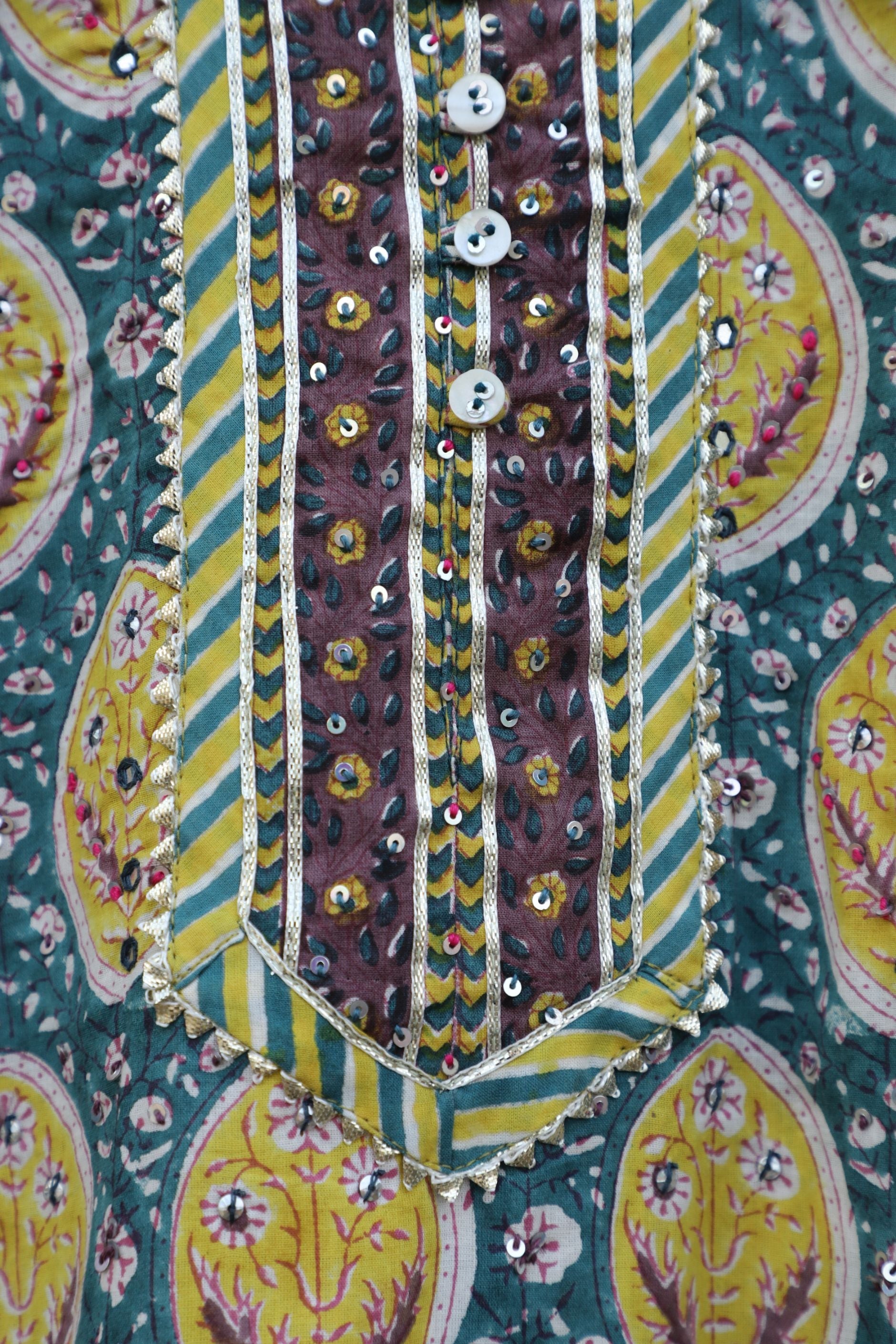 Pine Green & Lemon Yellow Straight kurta