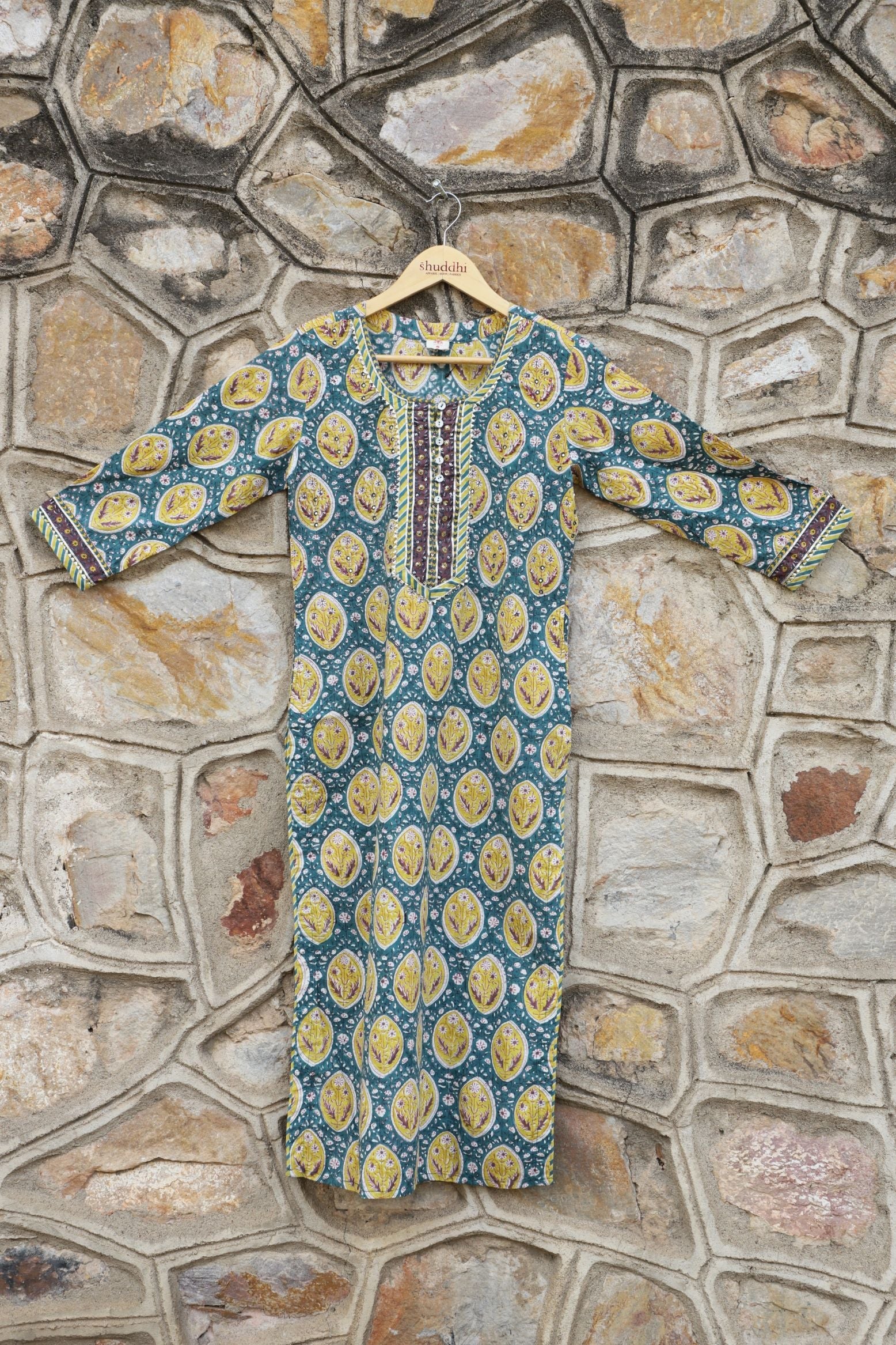 Pine Green & Lemon Yellow Straight kurta