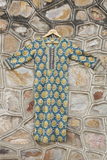 Pine Green & Lemon Yellow Straight kurta