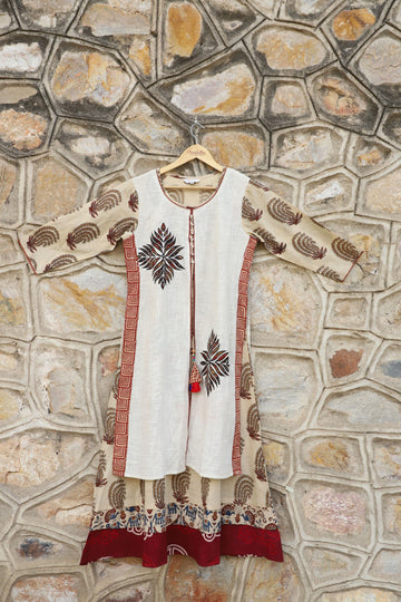 Off White Jacket Style A line Dress Cum Kurta