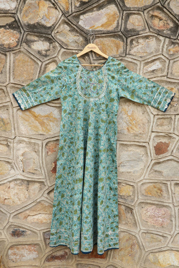 Fern green with the combiantion of Seige green Anarkali Kurta'