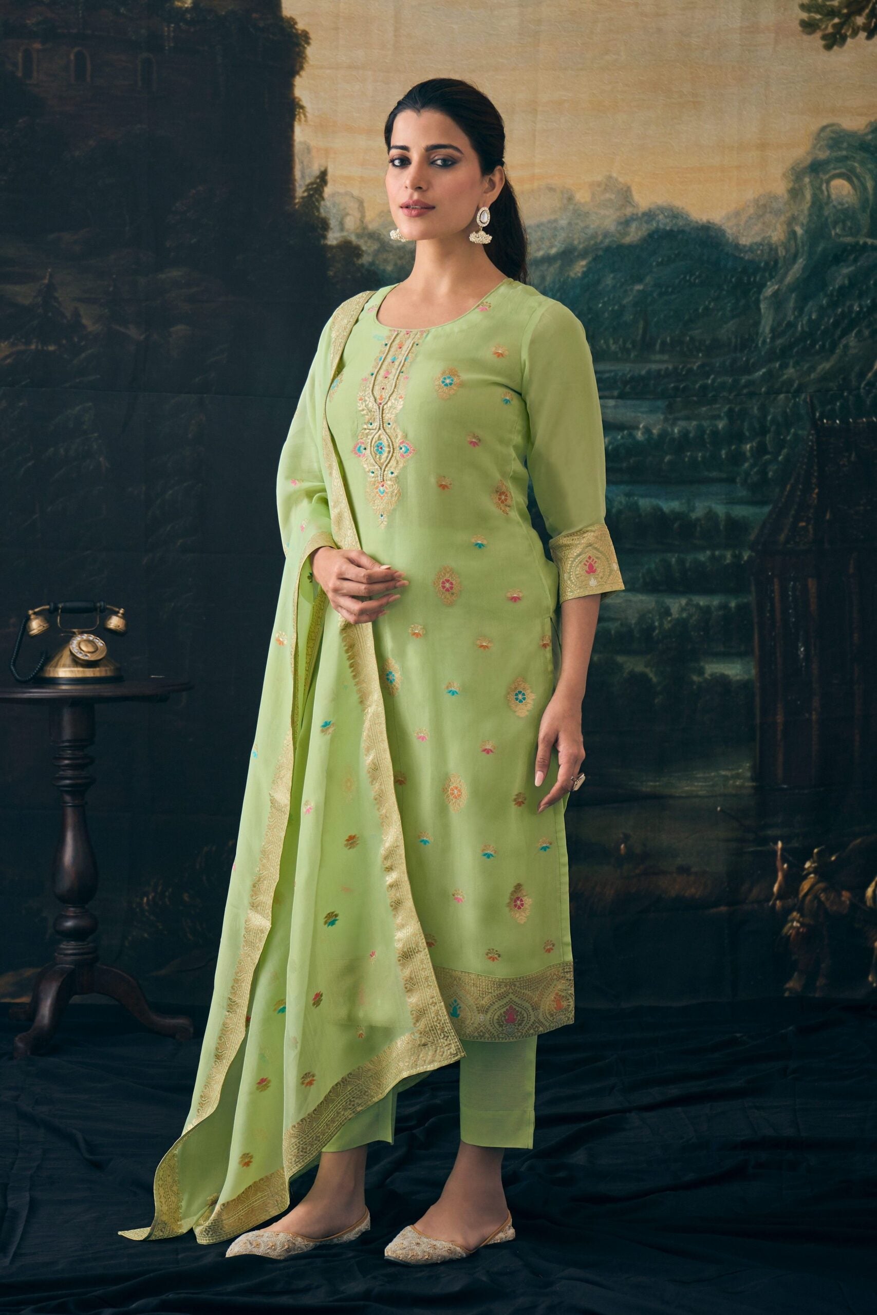 Label khoj Pure viscose Georgette silk with heavy Meena and handwork kurta set