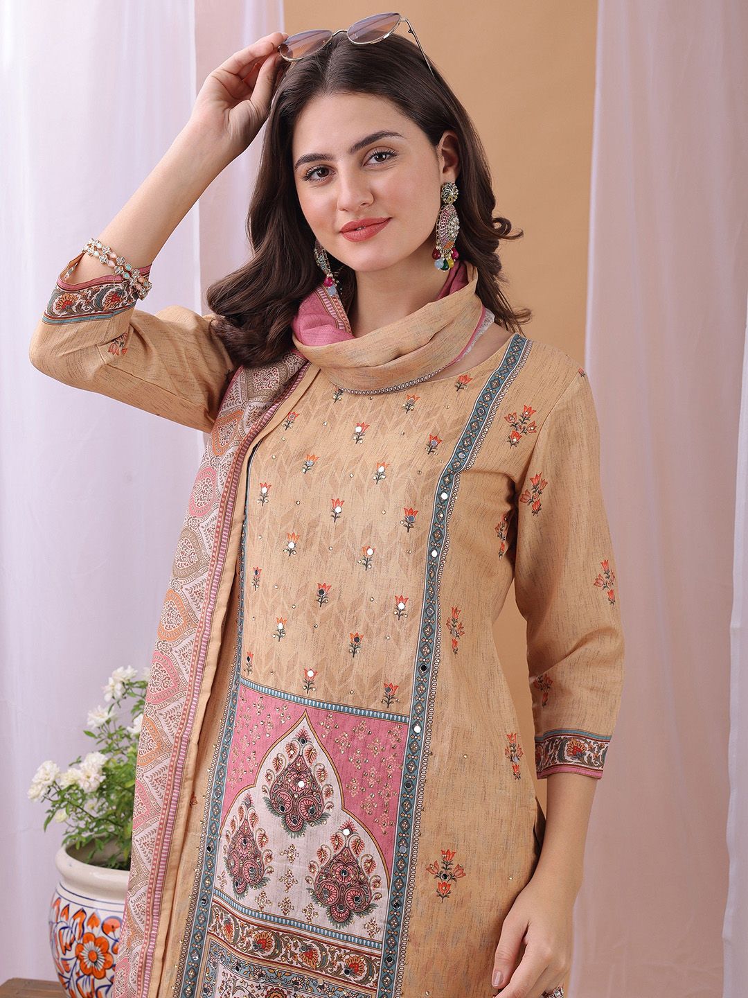 Label Khoj Women's Silk Blend Handwork Kurta with Pant and Dupatta